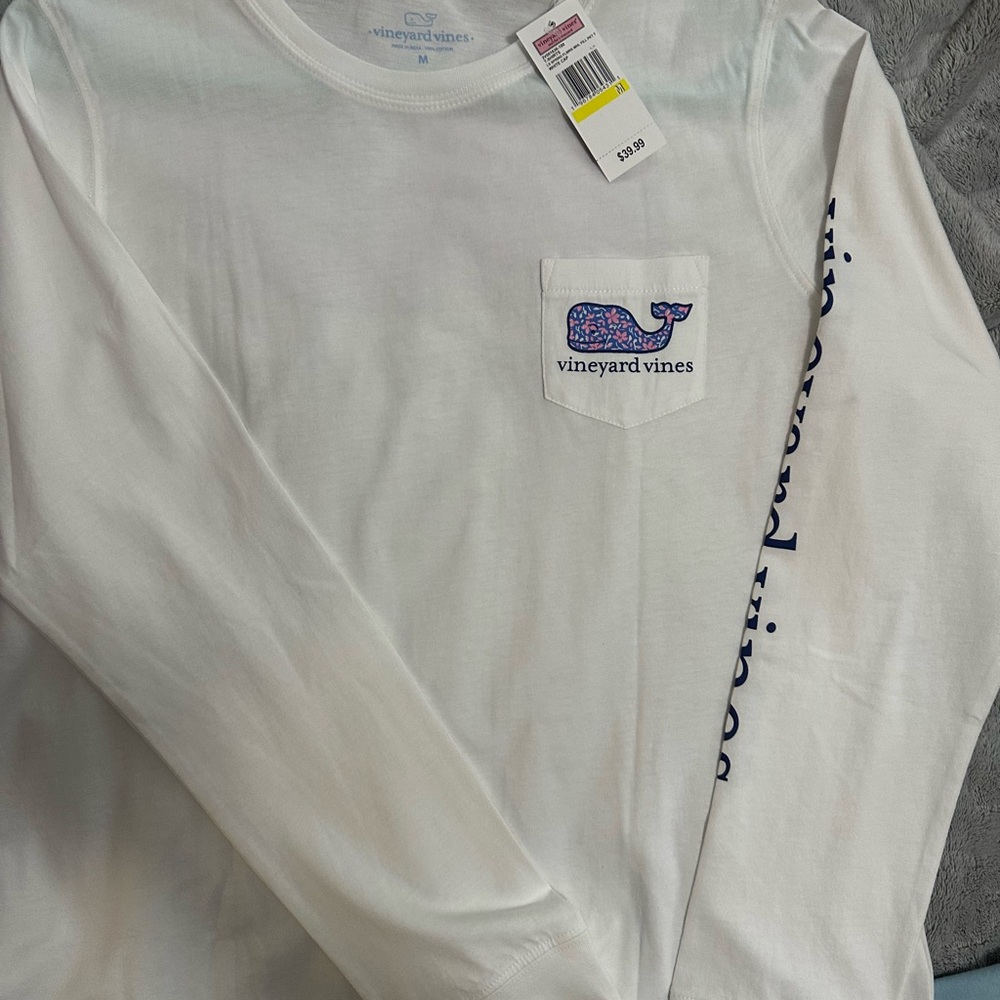 Vineyard Vines White Long Sleeve Tee with Whale Graphic